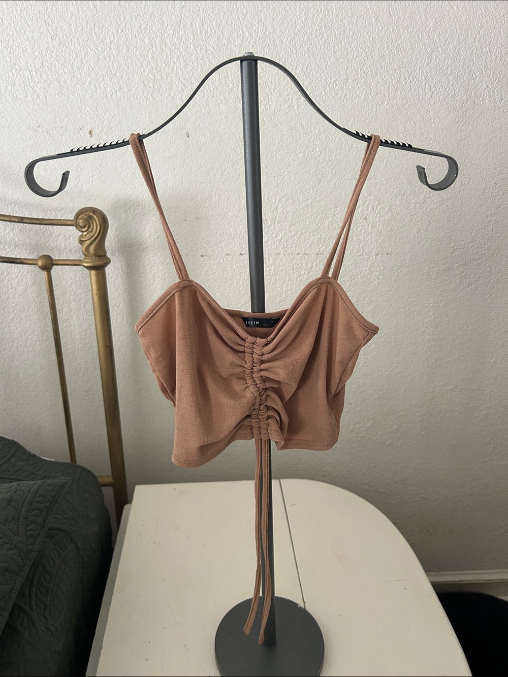 SHEIN Ruched Crop Camisole and Lightweight Cardigan Set - Brown - Picture 2 of 7